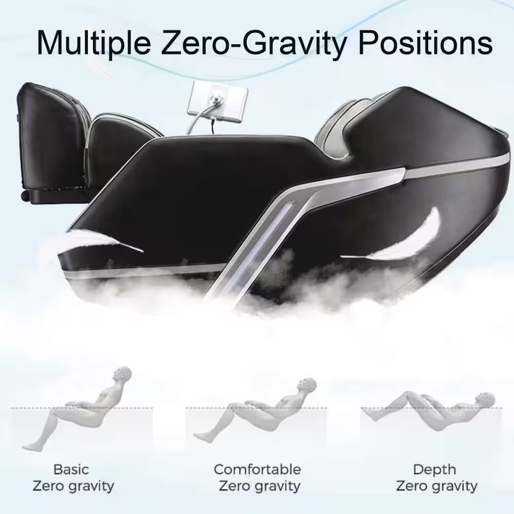 4D Deluxe Gray and Black Zero Gravity and Space Saving Faux Leather Heated Massage Chair with Sl-Track and Bluetooth