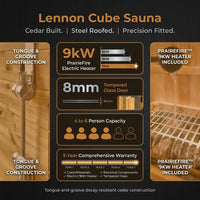 Lennon 4-6 Person Traditional Cedar Outdoor Cube Sauna with Porch, Electric Sauna Heater, Sauna Rocks, Dry Heat, Steam Sauna, LED Lights, Wi-Fi Control, Sauna Accessories — Results & Stats